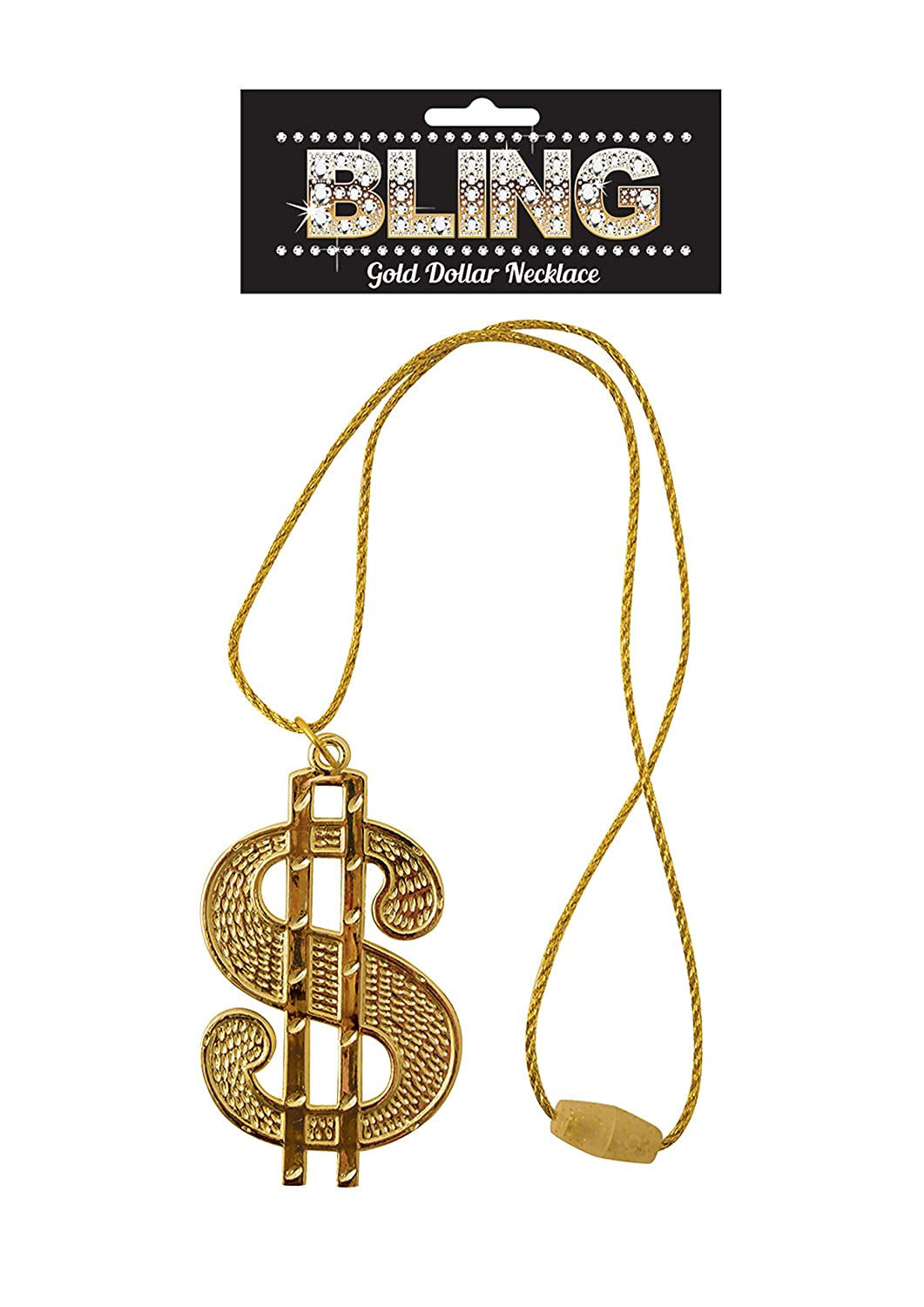 DOLLAR SIGN GOLD COLOURED NECKLACE GANGSTER PIMP FANCY DRESS CHAIN 70'S DADDY