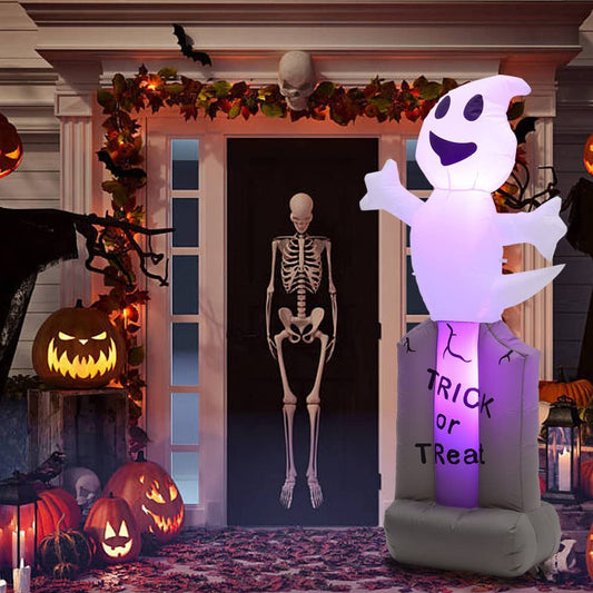 5FT Halloween Decoration Inflatable Ghost on Tombstone with LED Lights Blow up Halloween Party Props Decoration for Indoor Outdoor Garden Yard Lawn Home Shopping Mall