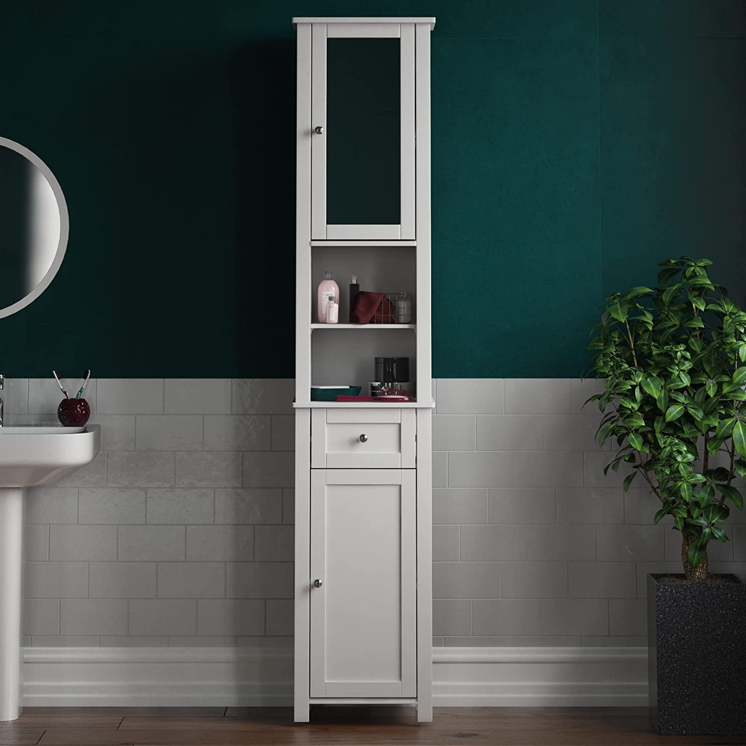 Priano Bathroom Cabinet 2 Drawer 2 Door Storage Cupboard Unit Furniture  White