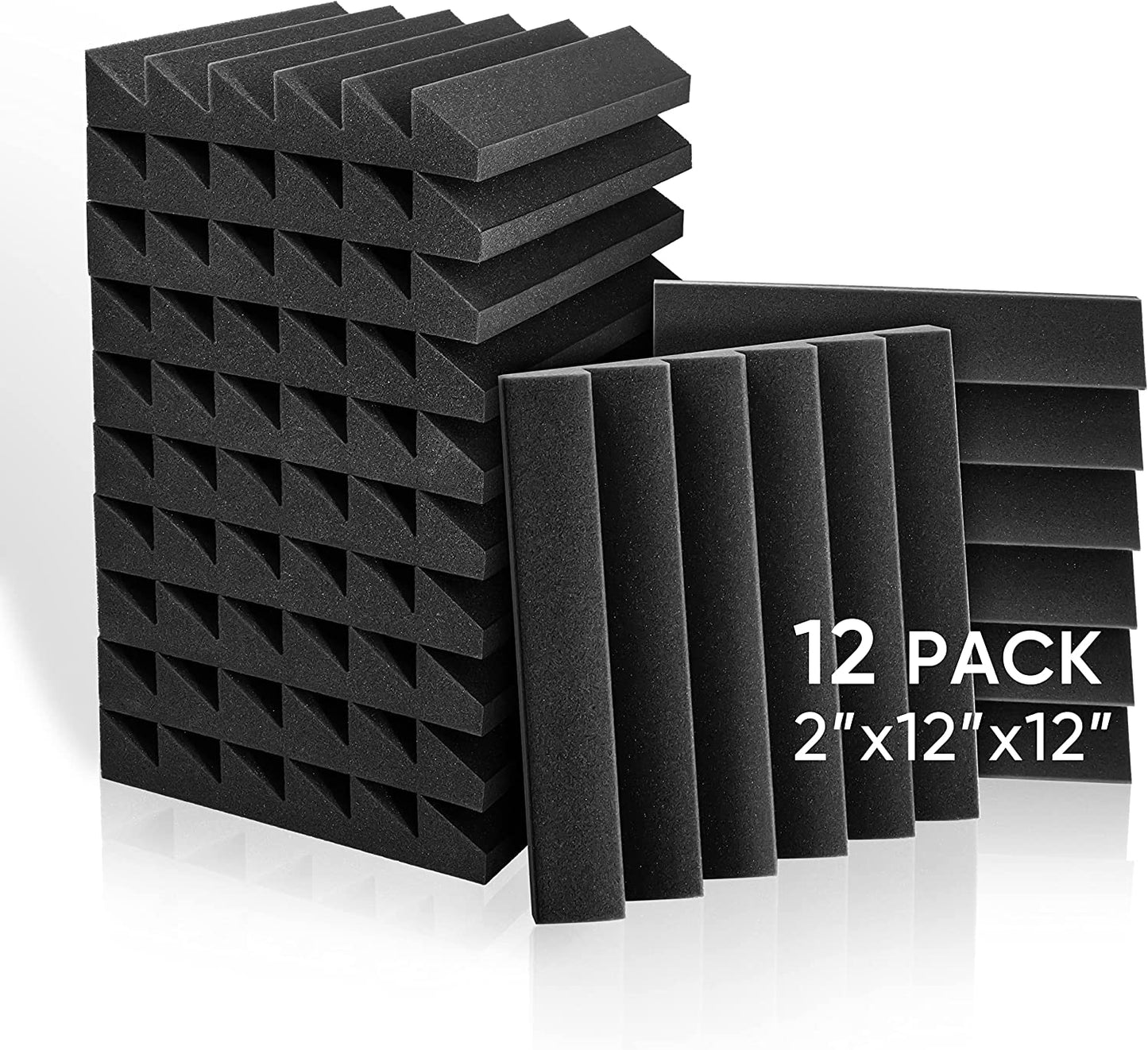 Acoustic Panels, 2" X 12" X 12" Acoustic Foam Panels, Studio Wedge Tiles, Sound Panels Wedges Soundproof Sound Insulation Absorbing Home and Office(12 Pack, Black)