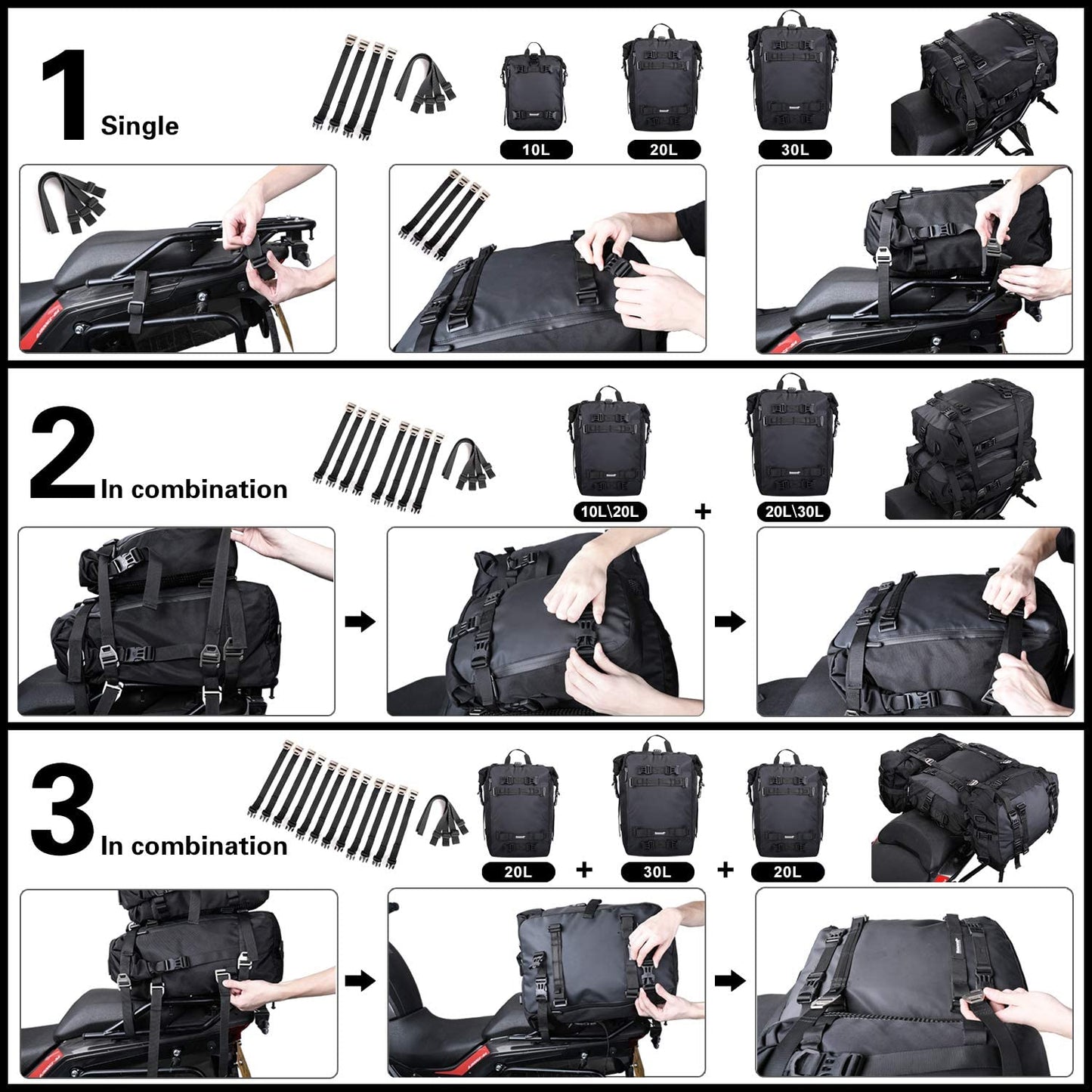 Waterproof Motorcycle Dry Duffel Bag 10L/20L/30L Motorbike Saddle Pannier Bags Roll-Top Outdoor Drypack Travel Luggage Tail Pack