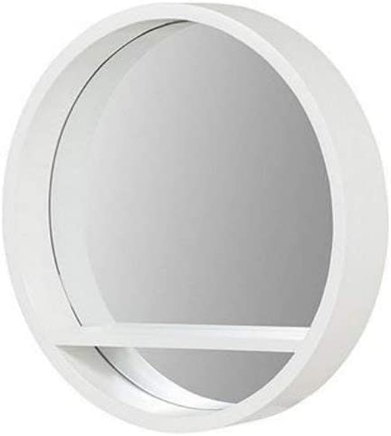 ® Retro White Wooden Shelf Floating Wall Mirror Display Unit round Porthole Mirrored Wall Wooden Shelf Indoor Living Large Frame Rack Shelving Mirrors Bathroom Bedroom Hallway