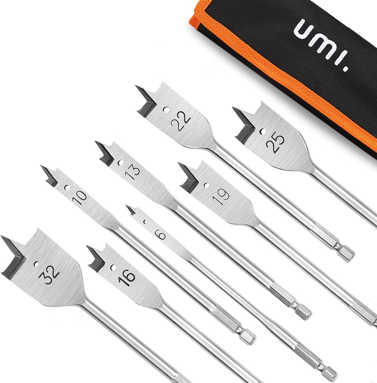 Amazon Brand – Umi Spade Drill Bit Set 8-Piece, Paddle Flat Bits for Woodworking, Nylon Storage Pouch Included