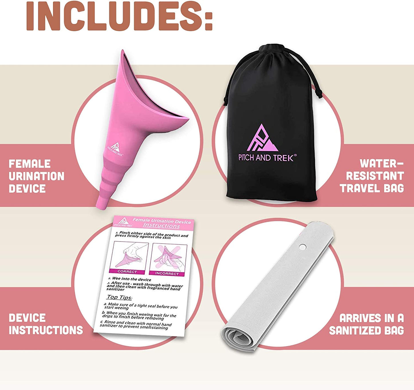 Female Urinal, Travel Urination Device W/Carry Bag, Road Trip, Camping & Hiking Essentials for Women, Festival Accessories, Pink