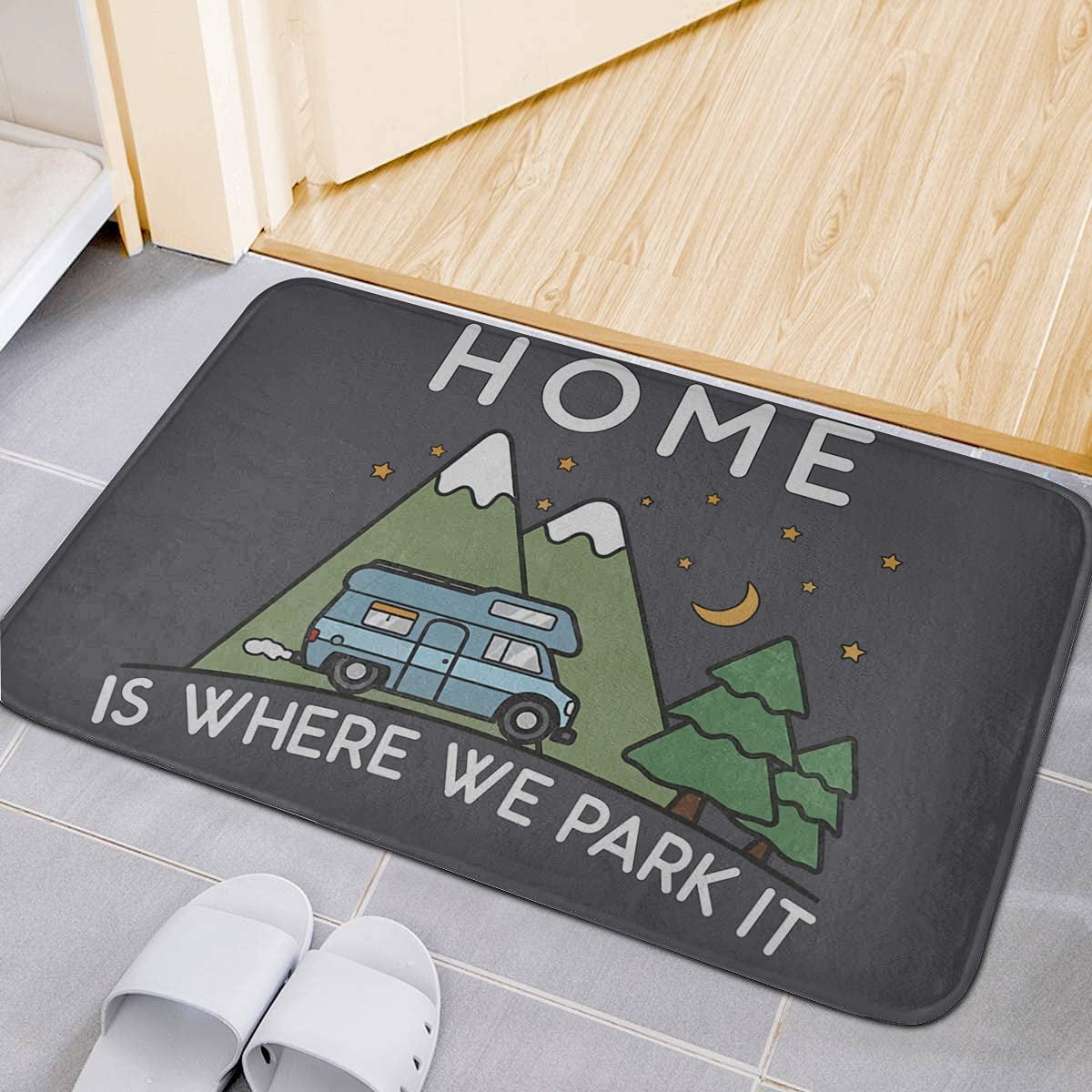 Camping Home Is Where We Park It Campervan Gift Carpets Home Door Mats anti Slip Entrance Rugs Doormats 40 X 60 CM