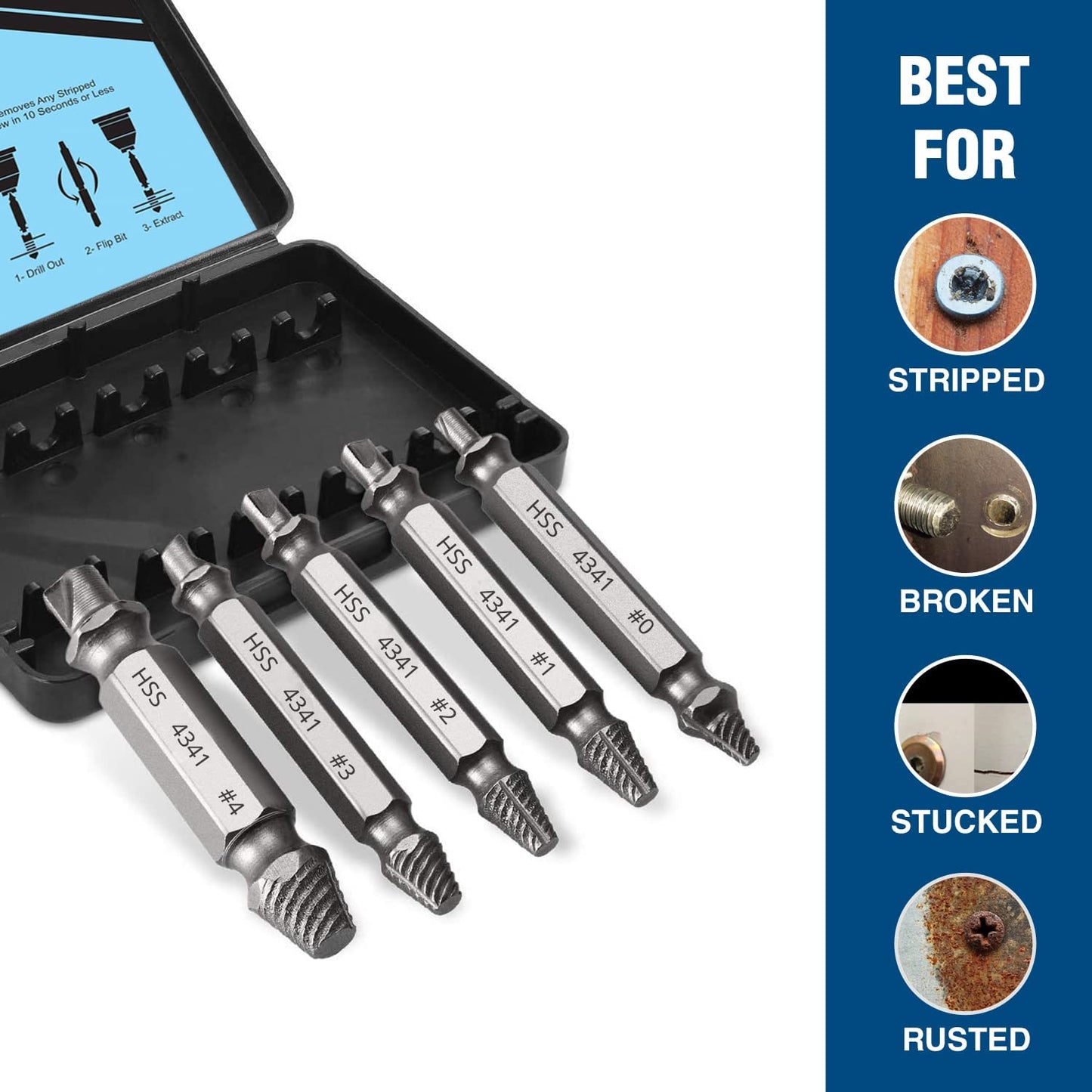 05 Pcs Damaged Screw Extractor Kit Stripped Screw Extractor Set DIY Hand Tools Gadgets Gifts for Men Hassle Free Broken Bolt Extractor Screw Remover Sets