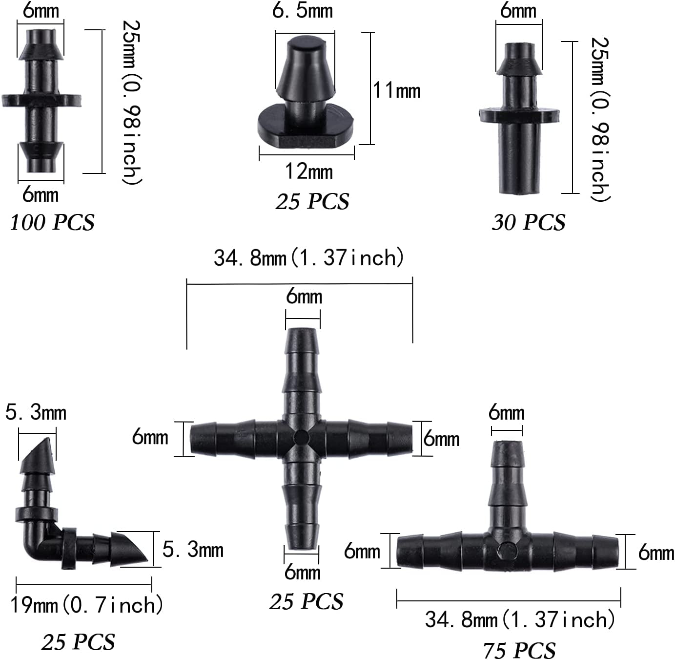 280 Pcs Barbed Connectors Irrigation Fittings Kit,Drip Irrigation Barbed Connectors 1/4''Tubing Fittings Kit for Flower Pot Garden Lawn(Straight Barbs,Single Barbs,Tees,Elbows,End Plug,4-Way Coupling)