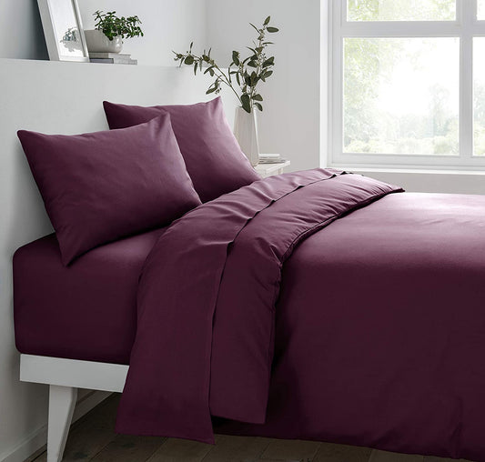 Extra Deep Fitted Sheet 32Cm Pocket Easy Care Non-Iron Super Soft Polycotton Bedsheet Bedding Bed Linen - Single - Plum