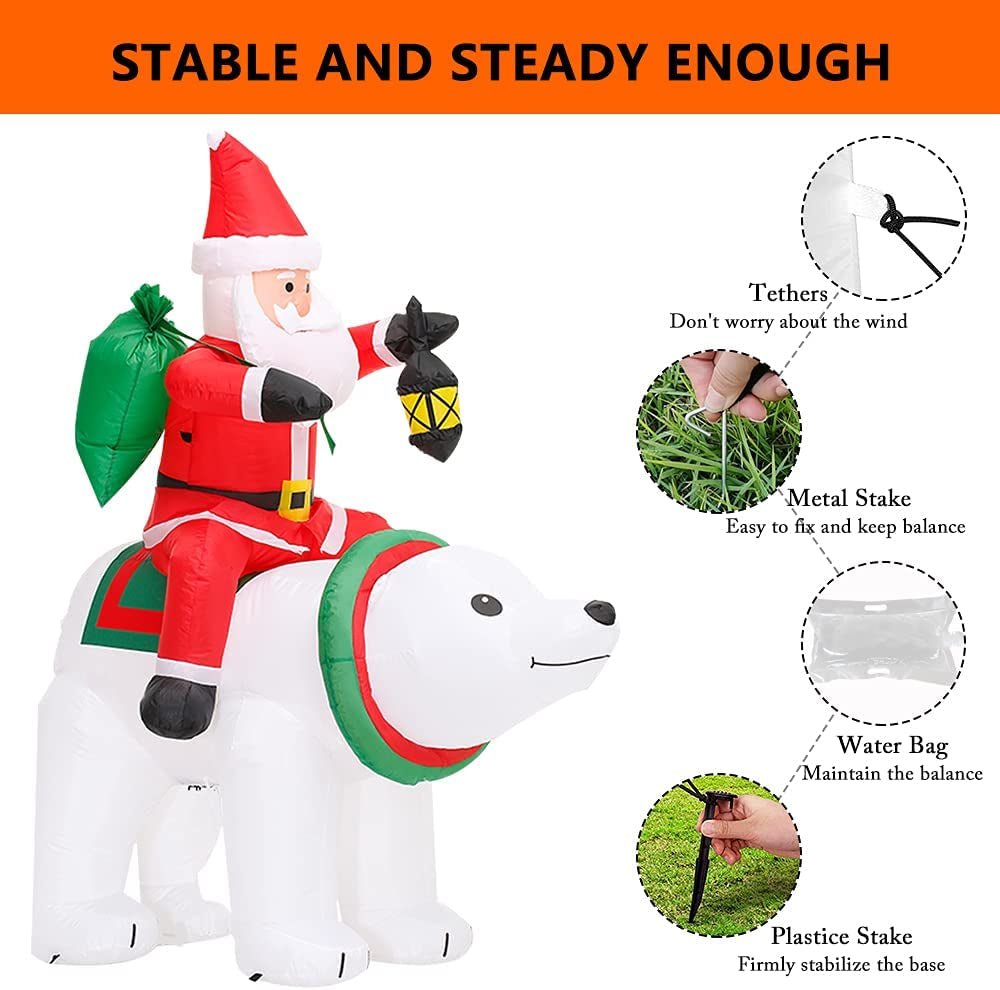 6 FT Christmas Inflatable Decoration Santa Riding Bear with Gift Bag,Led Lights Holiday Blow up Yard Decoration,For Holiday Xmas Party,Indoor,Outdoor,Garden,Yard Lawn Winter Decor