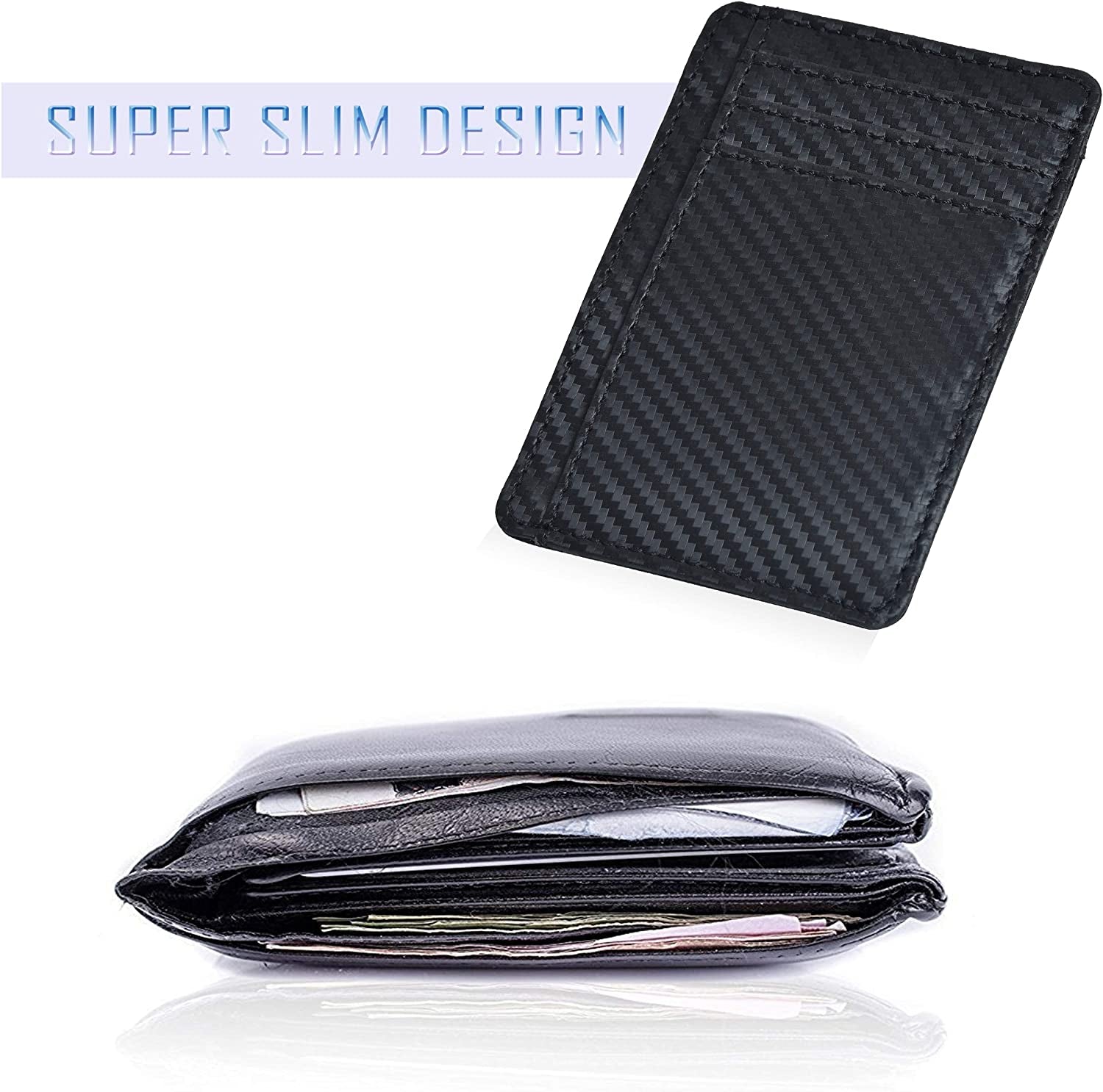 Amazon Brand -  RFID Blocking Super Slim Minimalist Front Pocket Credit Card Holder with Cash Compartment