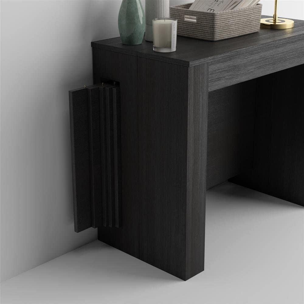 , Easy, Extendable Console Table with Extension Leaves Holder, Ashwood Black, Laminate-Finished/Aluminium, Made in Italy