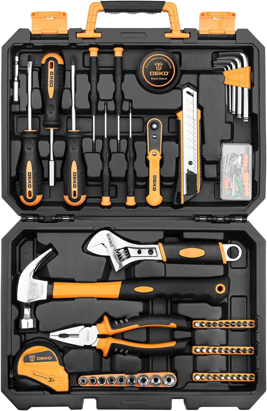 100 Piece Home Repair Tool Set,General Household Hand Tool Kit with Plastic Tool Box Storage