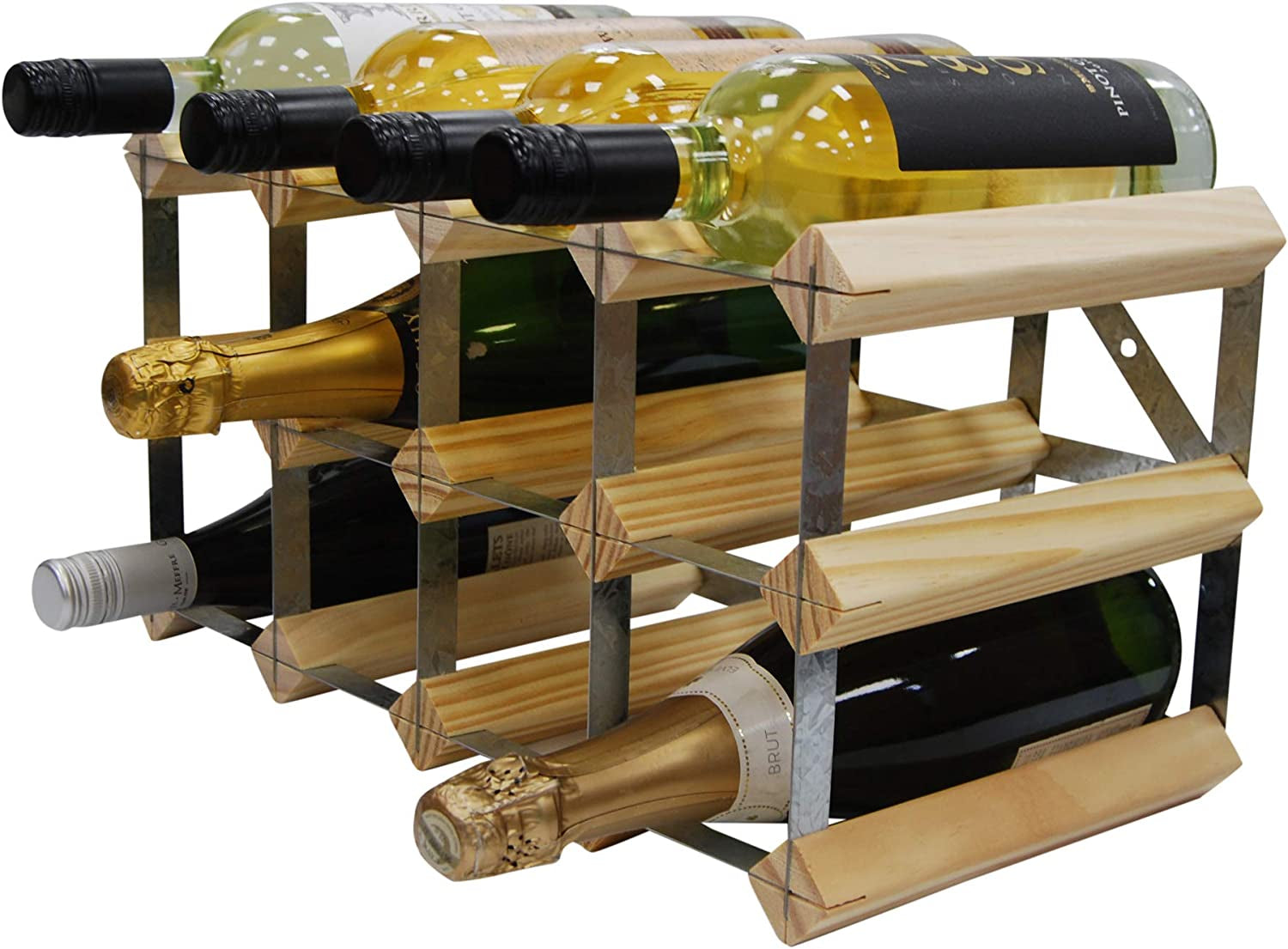 12 Bottle 4X2 Traditional Wine Rack - Fully Assembled - FSC Certified Natural Pine