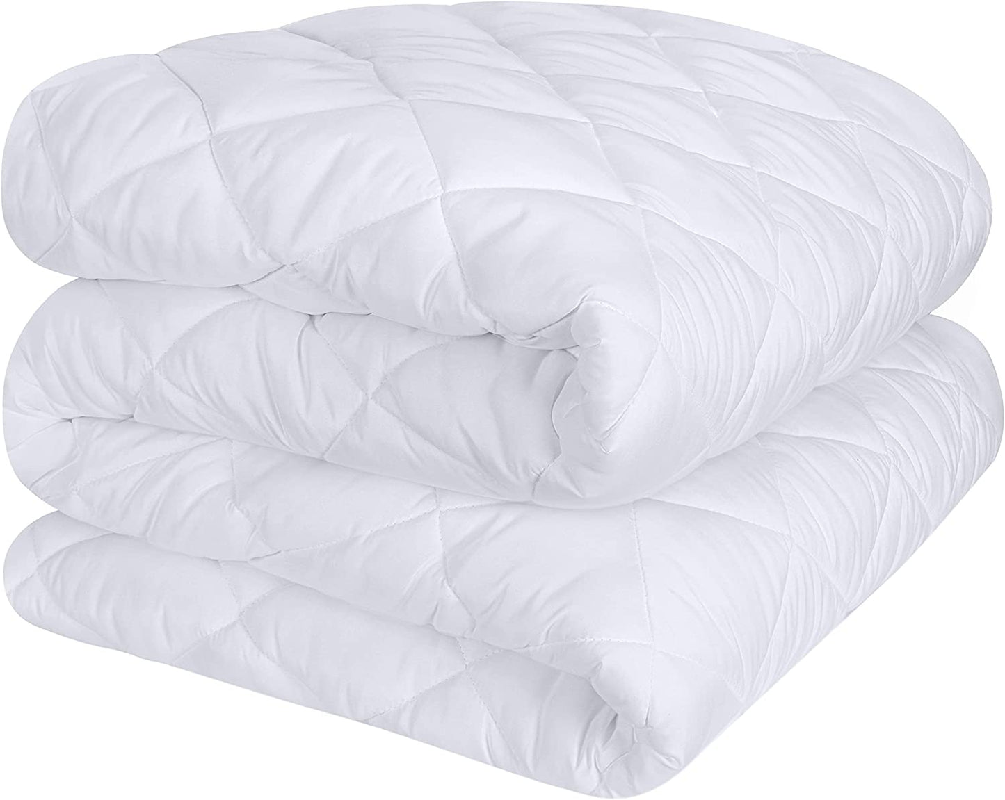 Quilted Fitted Mattress Pad - Mattress Cover - Mattress Topper - Mattress Protector Stretches up to 38 CM Deep - Not Waterproof - (Double, 135X190 Cm, White)