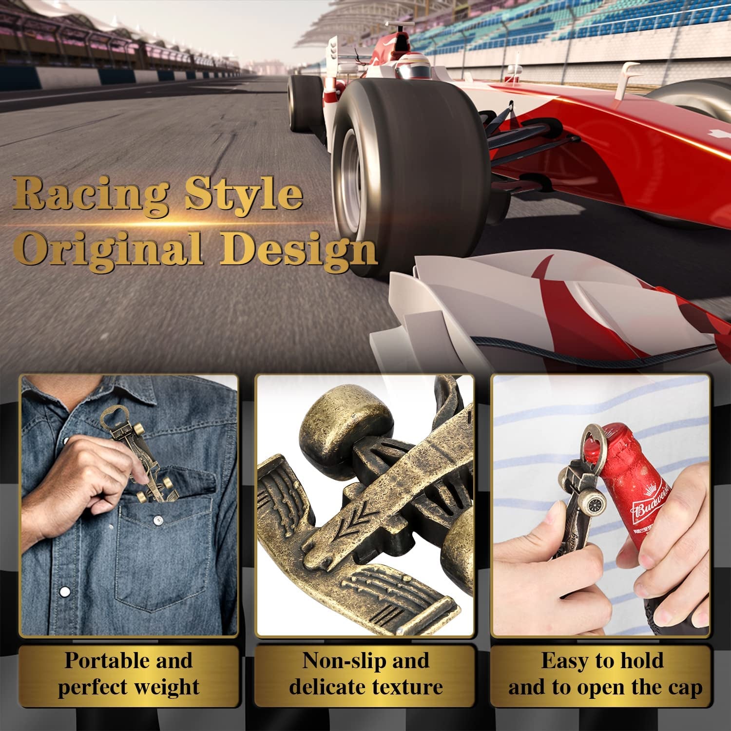 Formula 1 Gifts, F1 Merchandise, Unique Beer Gift for Men, Newest F1 Car Bottle Opener, Novelty Fathers Day Gift Birthday Gift for Him Dad Husband Grandpa Boyfriend（Bronze）