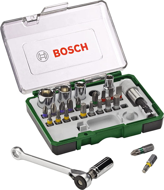 Bosch 27Pc.Screwdriver Bit and Ratchet Set (PH-, PZ-, Hex-, T-, S-Bit, Accessories Drill and Screwdriver)