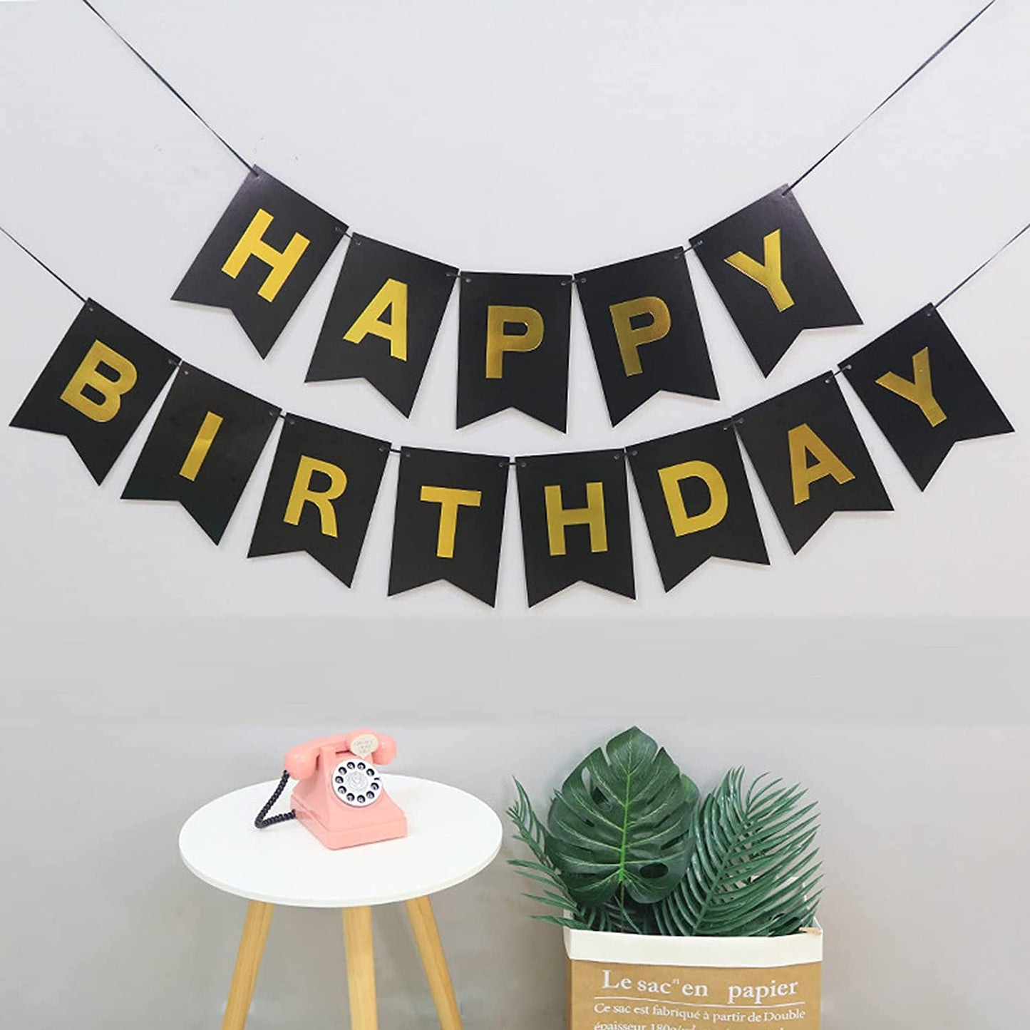 Happy Birthday Banner, Black Gold Party Decorations Happy Birthday Bunting Banners, 12 Inch Happy Birthday Balloons Perfect for Birthday Party Decorations