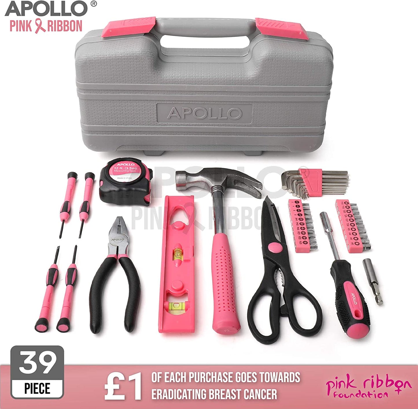 Home Tool Kit,  DT9706PUK, 39 Piece Ladies Set with Most Reached for Pink DIY Tools