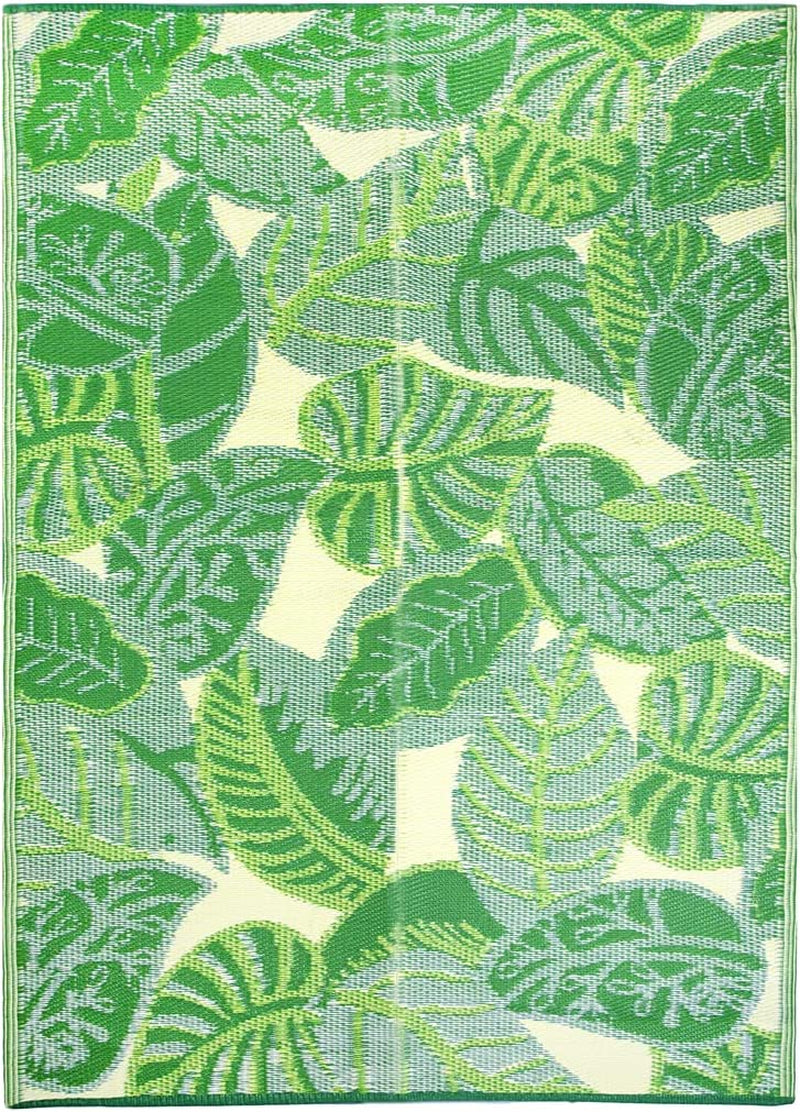 Green Tropical Palm Leaf Waterproof Outdoor Rug | Plastic, Lightweight Mat with Jungle Leaves Pattern | for Garden, Patio, Decking, Bathroom, Utility, Picnic Folds Away for Easy Storage 180 X120Cm