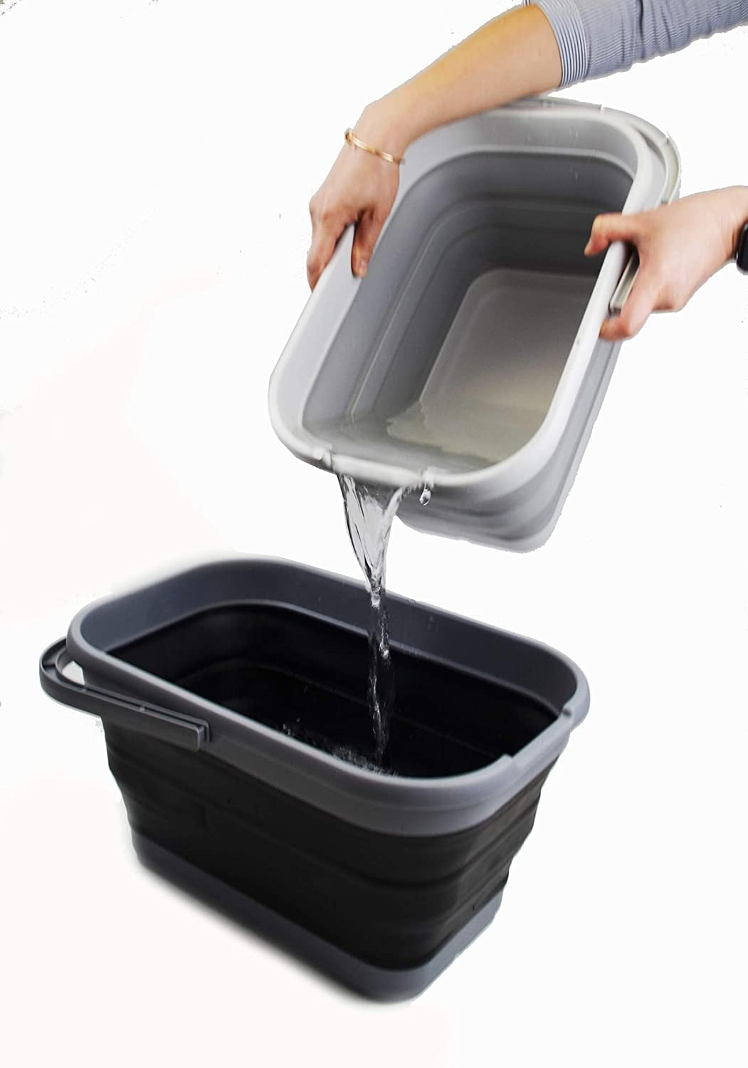 12L Collapsible Rectangular Handy Basket / Bucket (Grey/Black)