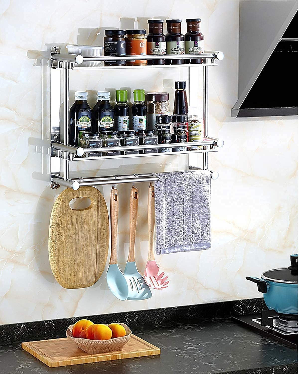 Bathroom Towel Rack 60CM Stainless Steel Metal Towel Bar Storage Shelf Bathroom Storage Shelf Holder Bath Rack Multi Towel Bar Wall Hooks Towel Rails Stand Bathroom Hotel Kitchen Waterproof Rustproof