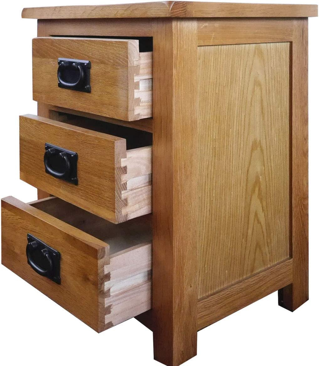 OAK Bedside Table 3 Drawers, NC Paint Cabinet, OAK MDF Board & Hardwood W:42 D:32 H:56 CM