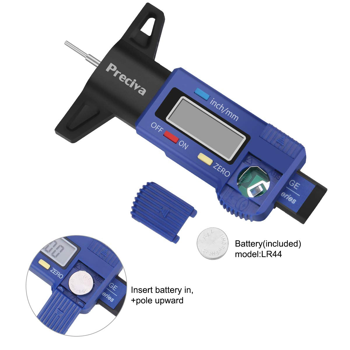 Digital Tyre Tread Depth Gauge, 0-25.4 Mm/ 1 Inch Portable Tyre Tread Checker and Tyre Measurement with LCD Display for Cars, Vans, Trucks