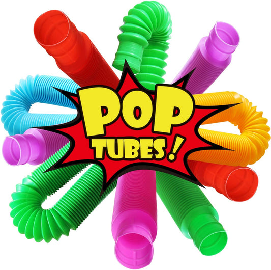 6 Pack Pull & Pop Tube Sensory Fidget Toy for Kids and Adults, Colorful Heavy-Duty Pop Tubes for Construction and Building - Sensory Educational Toys for Stress, Autism, ADHD and Anxiety