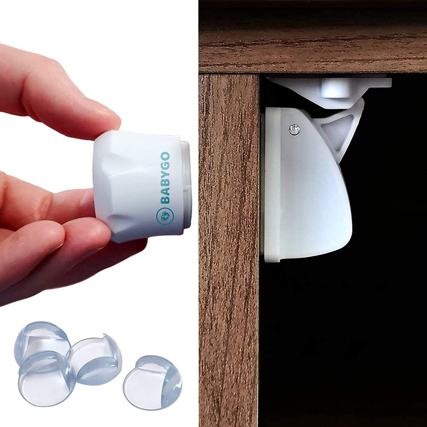 ® Magnetic Child Safety Cupboard Locks for Children; 10 Kitchen Cabinet Drawer Premium Locks, 2 Keys & 8 Free Corner Edge Protectors ; 30 Second Easy Install, No Screws, Baby Proof Your Home!