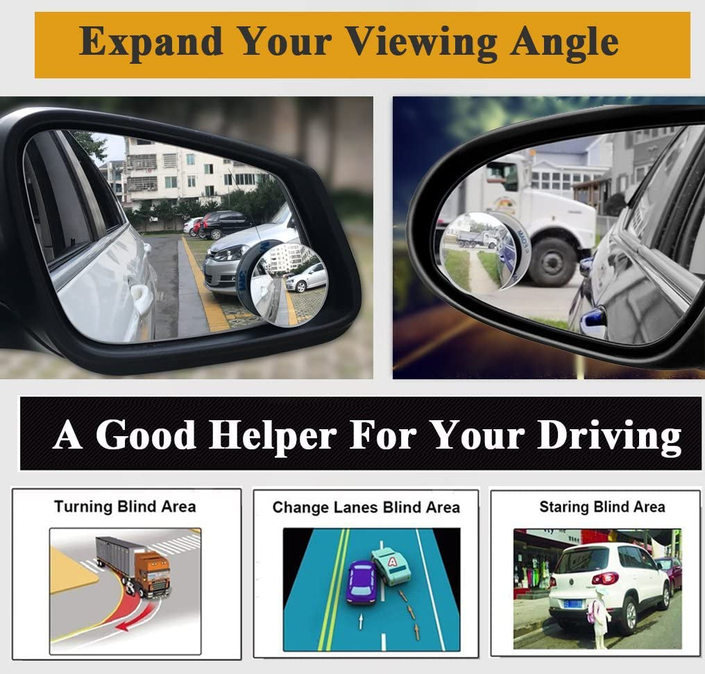 Blind Spot Mirrors for Cars -  Waterproof 360°Rotatable Convex Rear View Mirror for Universal Cars -2 Pack