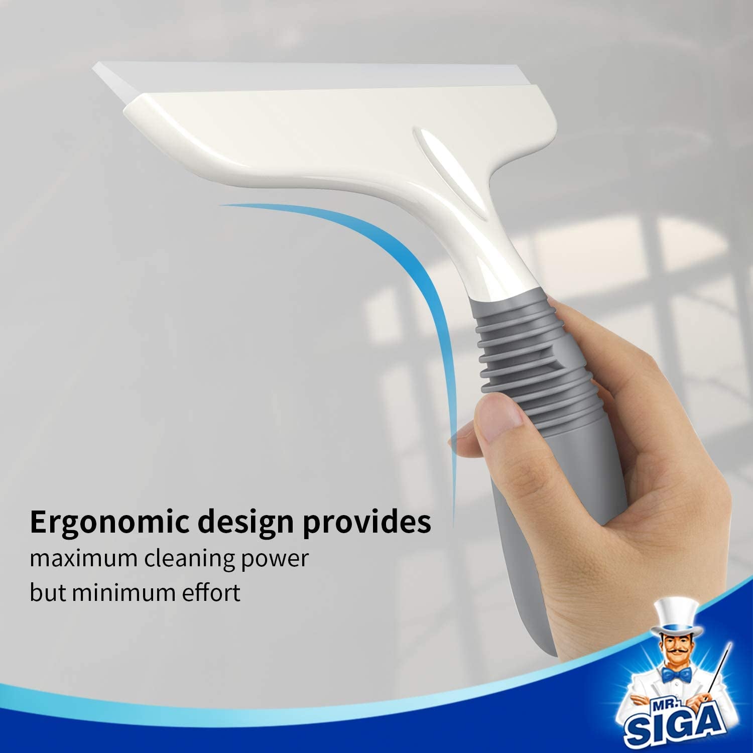 MR.SIGA Multi-Purpose Squeegee for Window, Glass, Shower Door, Car, Heavy Duty Window Scrubber, Suction Hook Included, 10 Inch, White & Gray