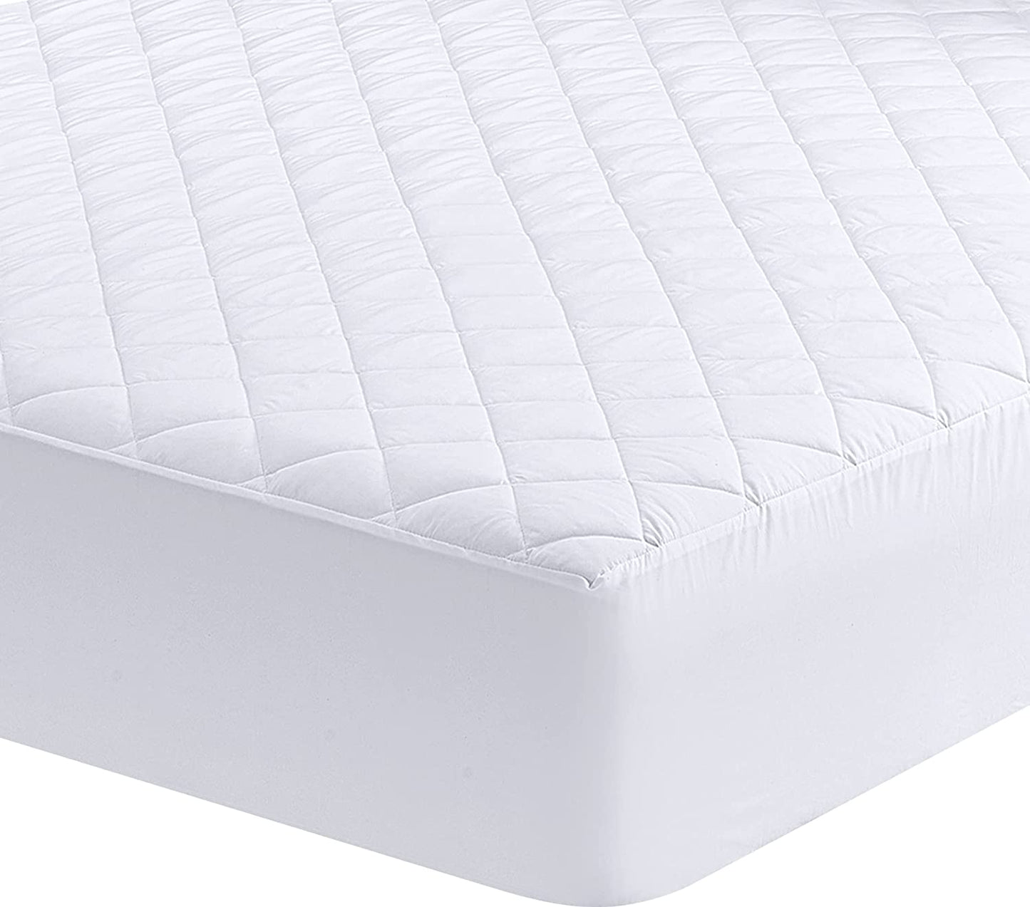 Quilted Fitted Mattress Pad - Mattress Cover - Mattress Topper - Mattress Protector Stretches up to 38 CM Deep - Not Waterproof - (Double, 135X190 Cm, White)