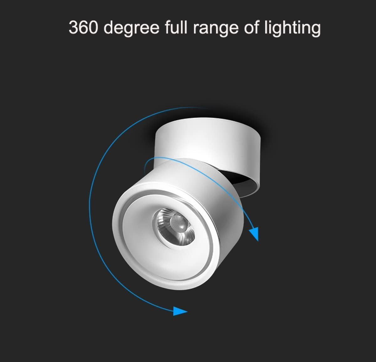 LANBOS Indoor 10W LED Spotlight 360°Adjustable Ceiling Downlight /Surface Mounted COB Lighting Led/Natural White 4000K/ 10X10Cm/Aluminum Wall Lamp or Spot Light (White-Natural White)