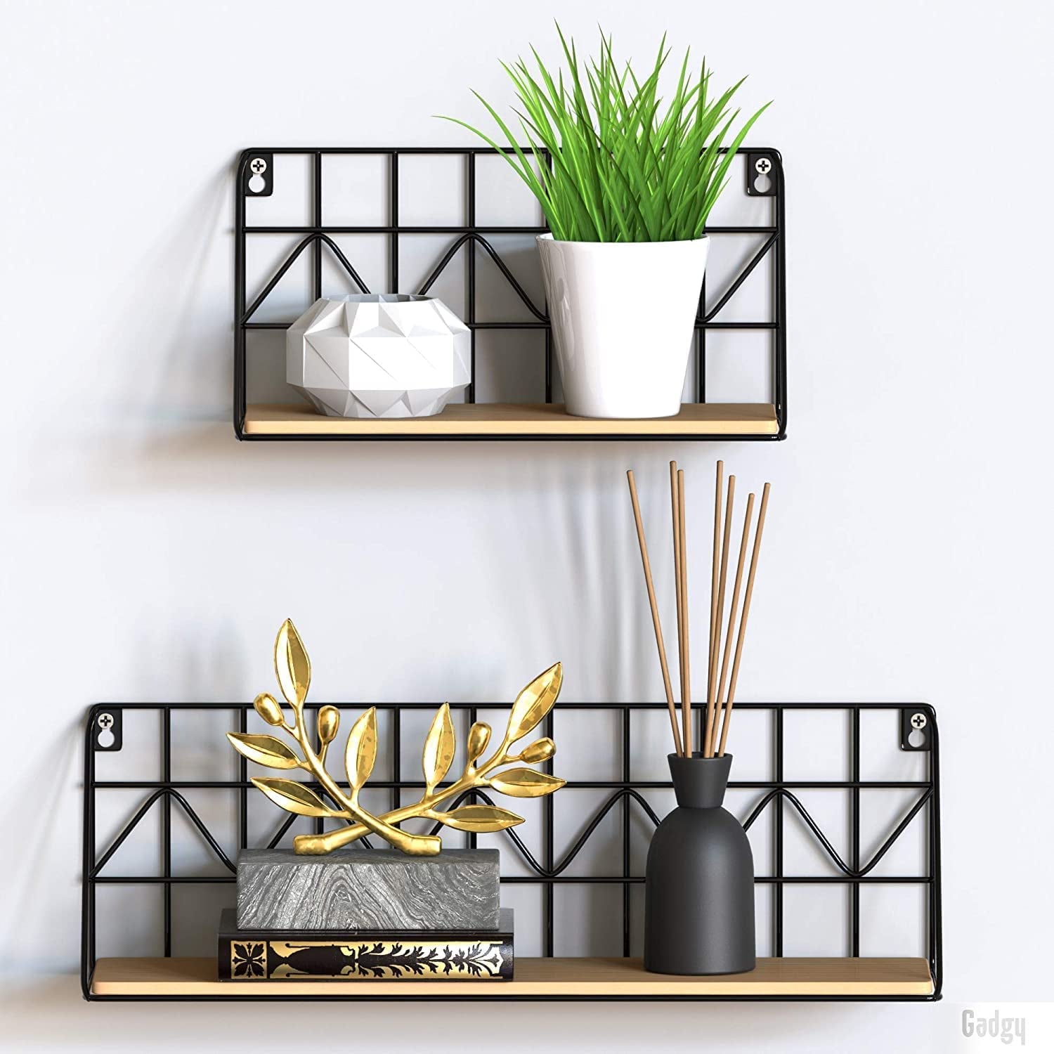 Floating Shelves | Set 2 Piece Shelves for Wall | Small Shelf | Wooden Shelves | Wire Shelf | Floating Shelves Wood | Black Metal Shelf | Rustic Floating Shelves | Home Accessories Living Room