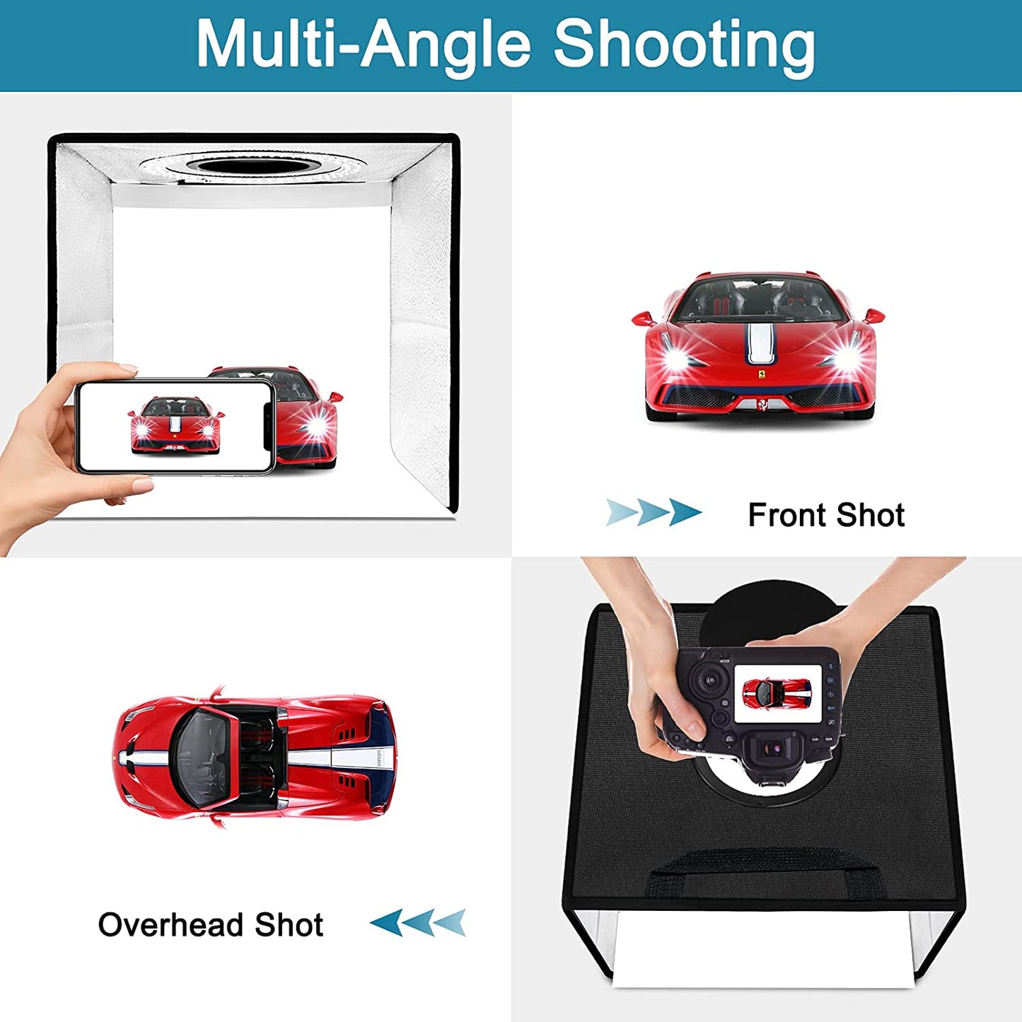 Light Box Photography 30Cm/12"X12" Portable Photo-Box Booth, Mini Shooting Tent Kit with 112 LED Lights Dimmable, 6 Photo Backdrops for Product Photography