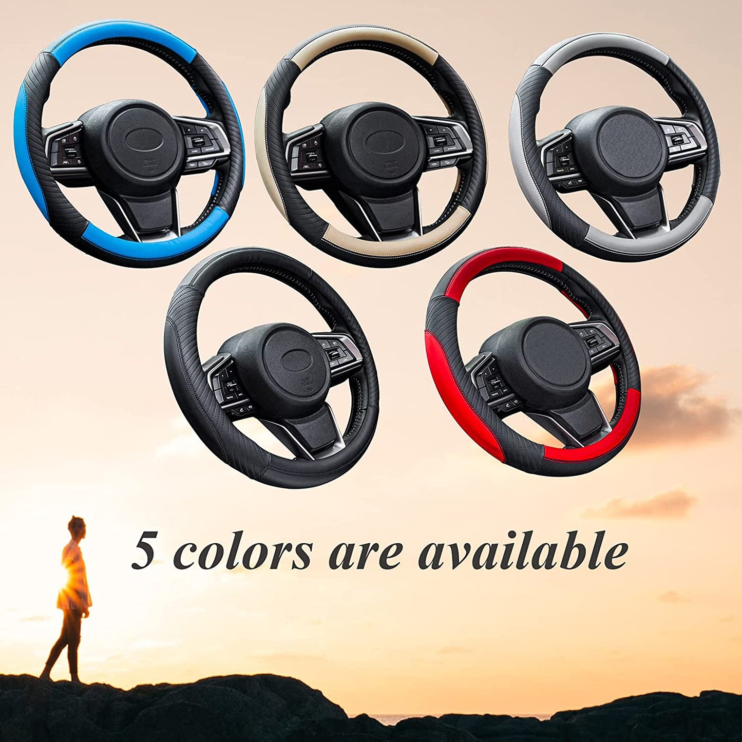 Car Steering Wheel Cover Leather - Soft Microfiber Steering Wheel Cover Universal Size M 37-38Cm /14.5-15Inch, Anti-Slip, Breathable, Red