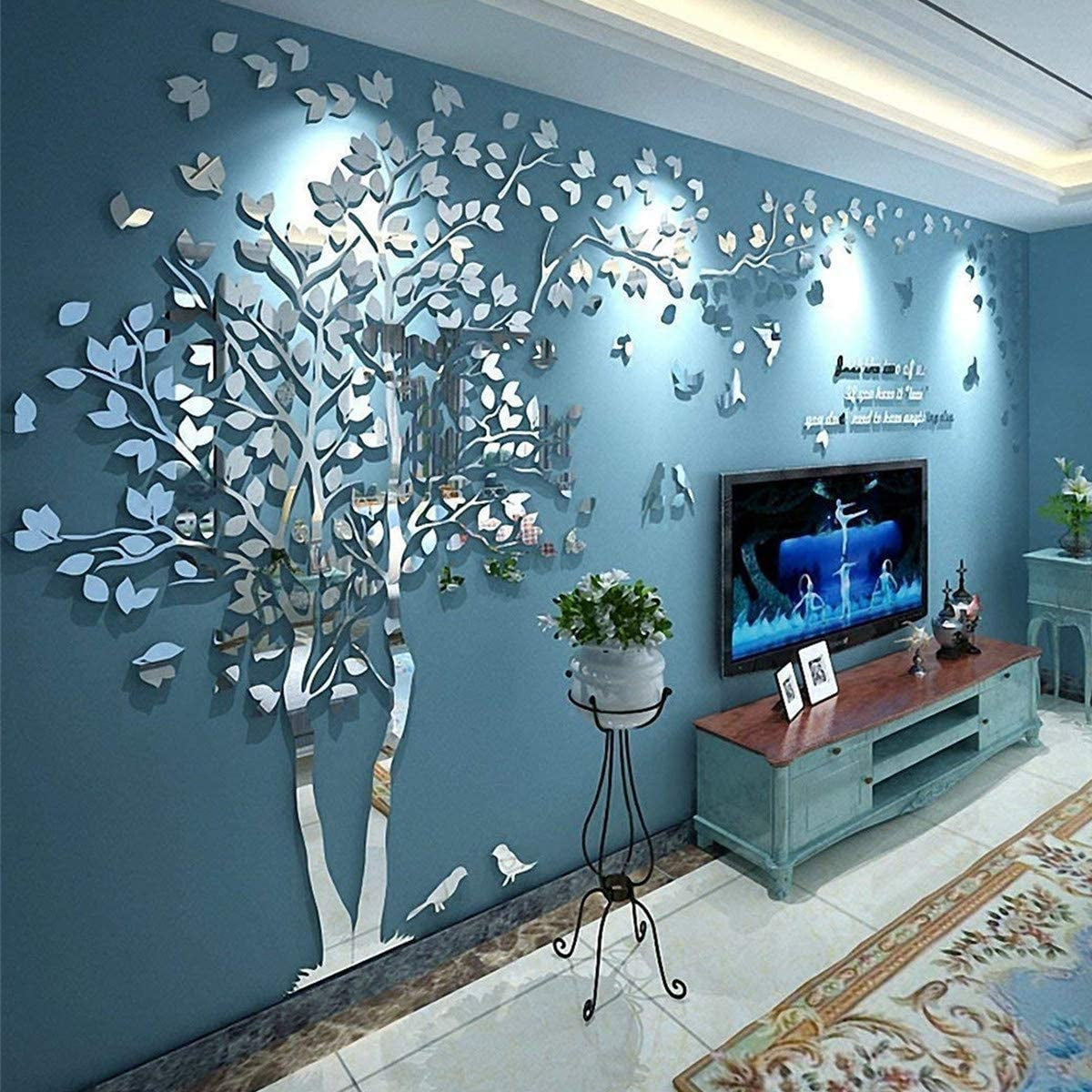 3D DIY Tree Wall Sticker Large Family Bird and Tree Wall Decal Art Mural Stickers Home Decor for Living Room Bedroom Nursery Kindergarten Home Decoration TV Backdrop Wall