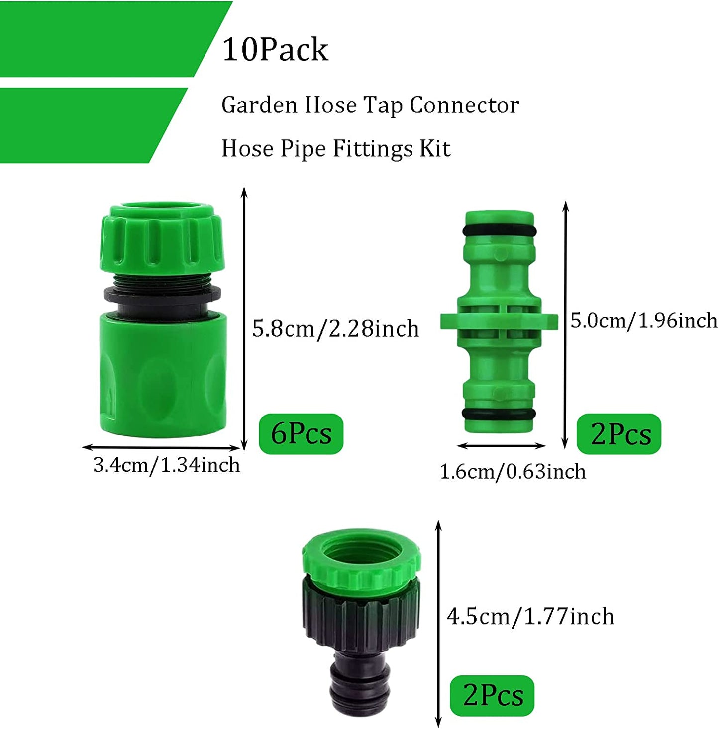 10Pack Garden Hose Tap Connector Hose Pipe Fittings Kit for Outdoor Tap&Join Hose Pipe Tube(2 Double Male Snap Connector,6 Hose End Quick Connector,2 Hose Tap Connector 1/2 Inch &3/4 Inch Size 2-In-1)