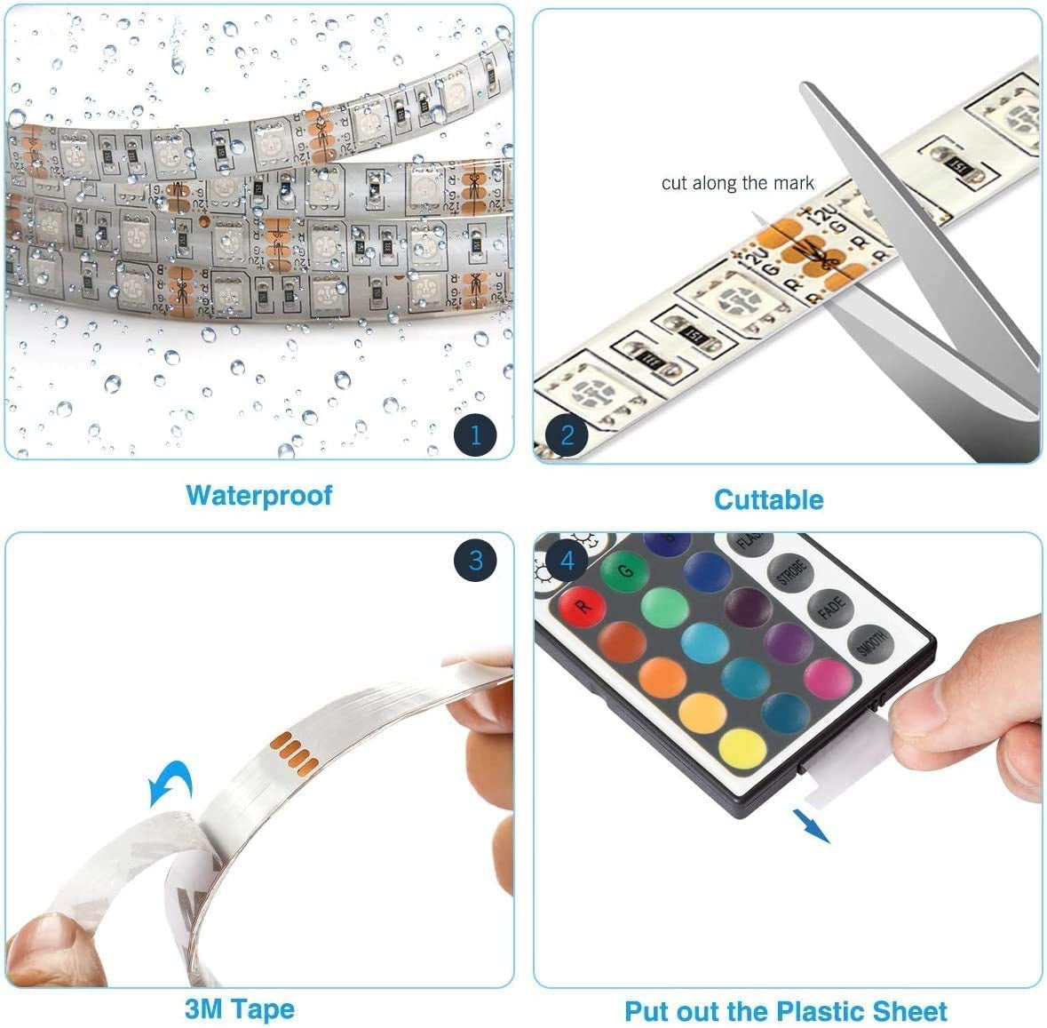 Led Strip Light,  5M Led Light with 44 Keys Remote, Flexible 12V 5050 RGB Colour Changing Strip Light for Bedroom,Party