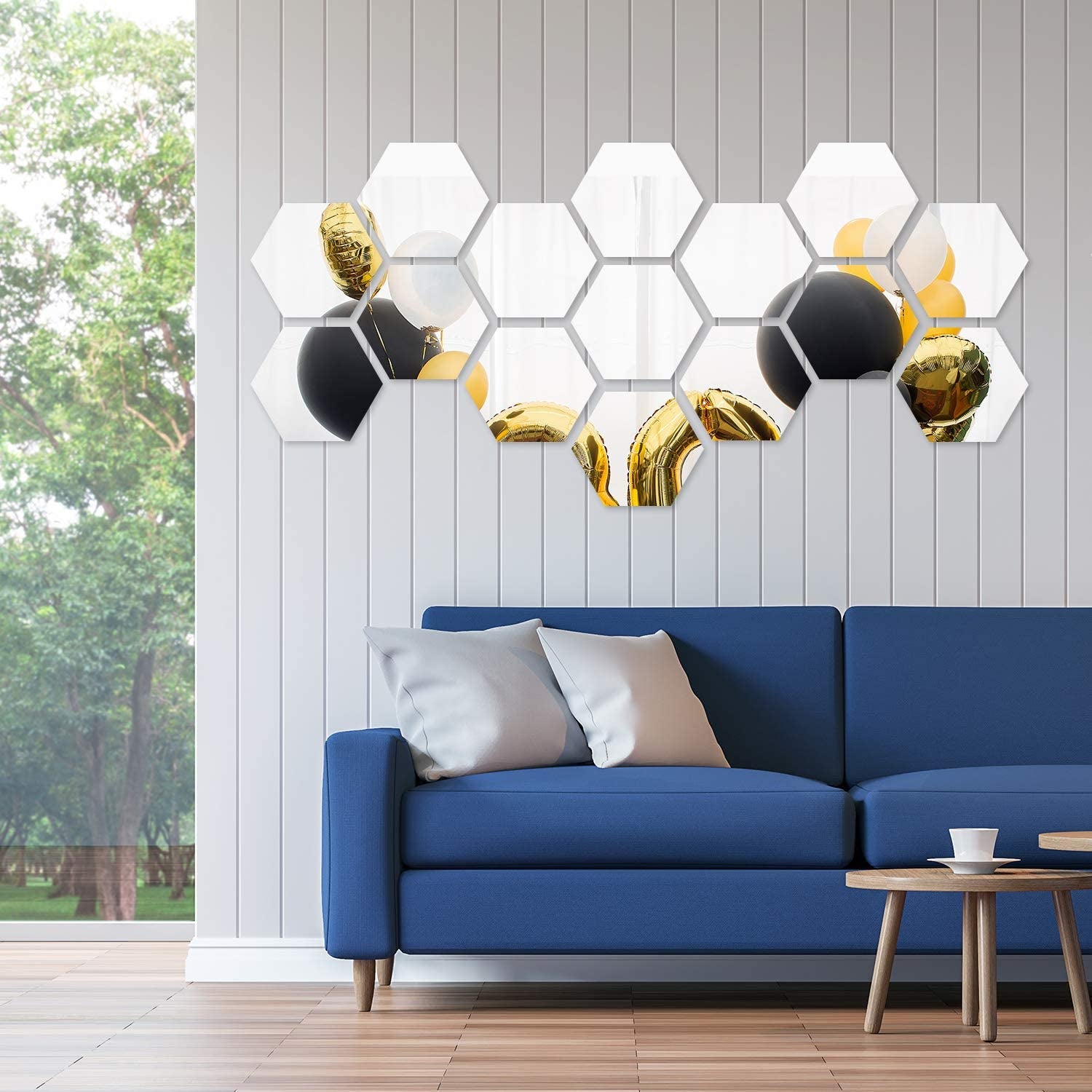 15 Pieces Removable Acrylic Mirror Setting Wall Sticker Decal for Home Living Room Bedroom Decor (Hexagon, 15 Pieces)