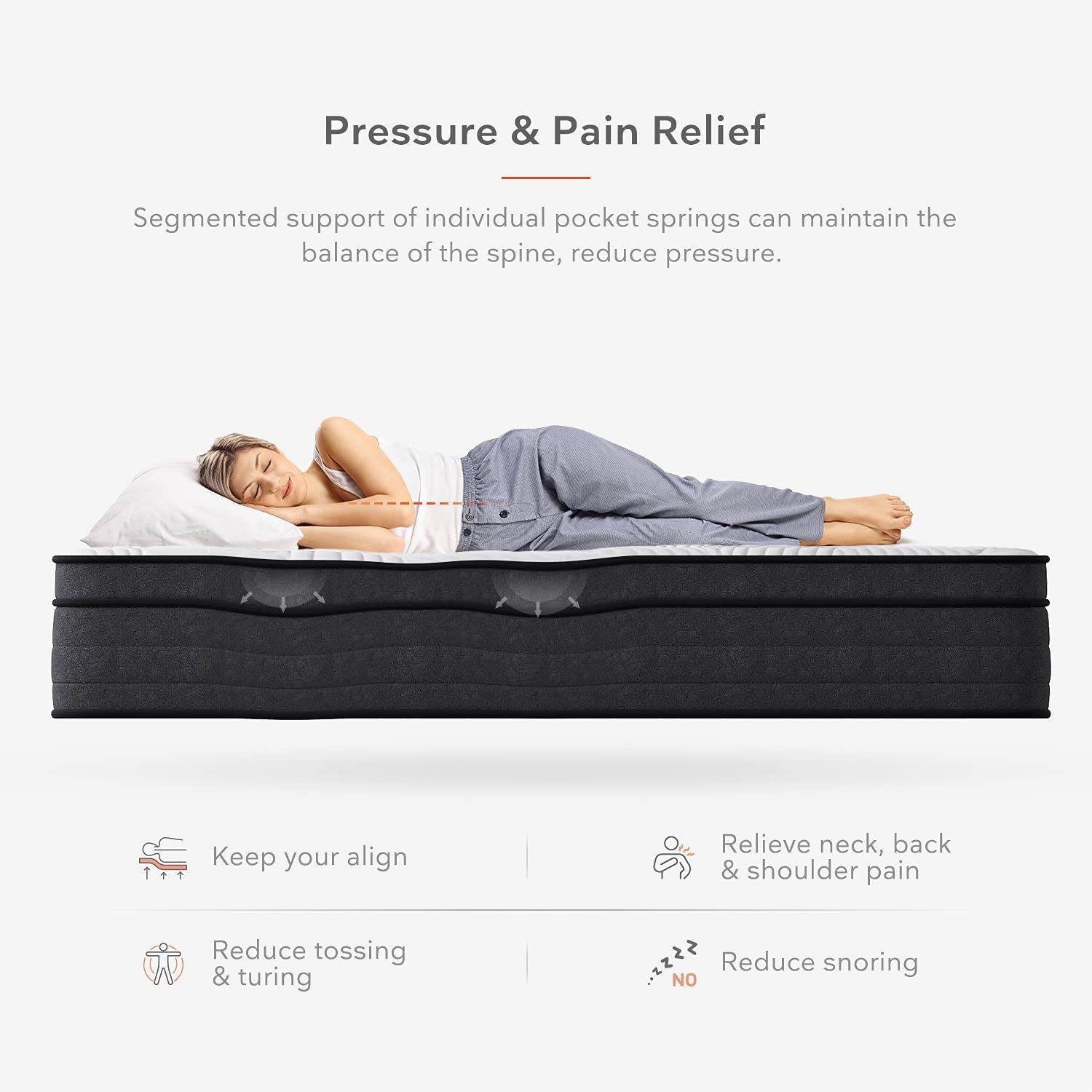 Single Mattress 3FT Gel Memory Foam Sprung Mattress 8 Inch Spring Hybrid Breathable Mattress Single Bed, Motion Isolating Individually Wrapped Coils, Medium-Firm Feel, 90X190X20 Cm