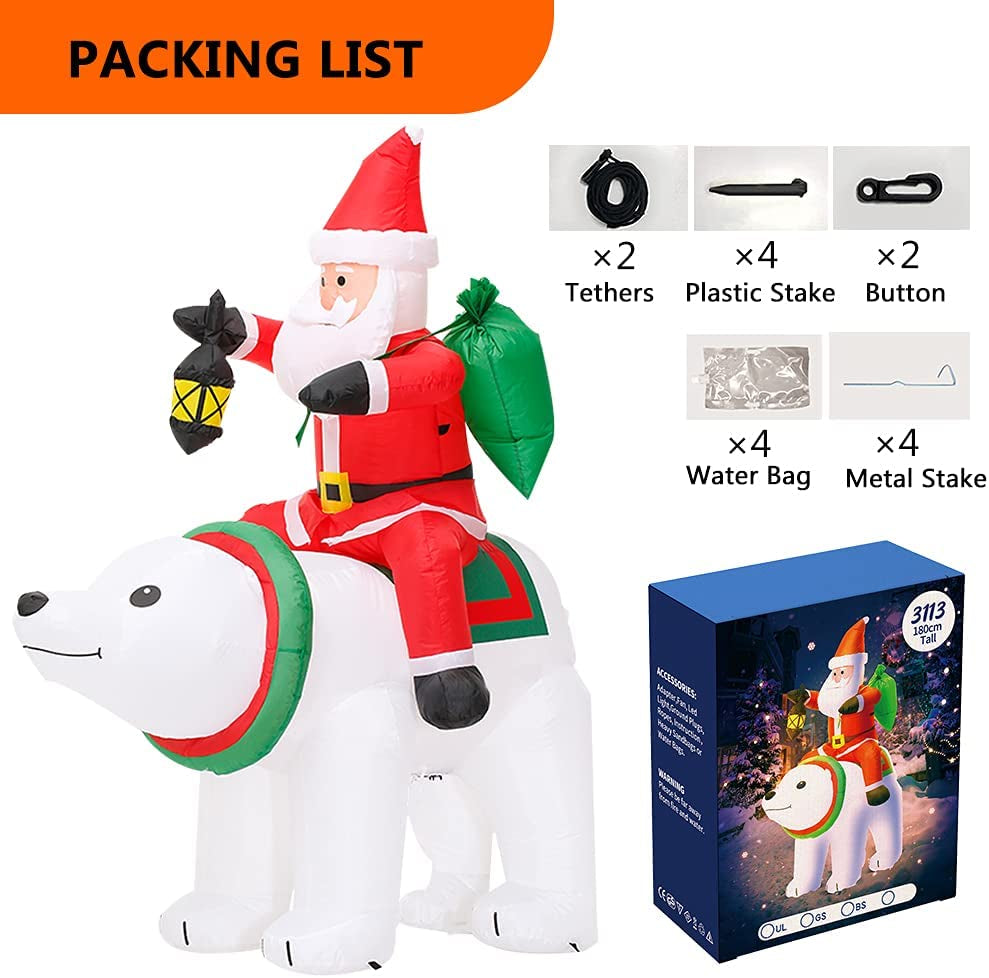 6 FT Christmas Inflatable Decoration Santa Riding Bear with Gift Bag,Led Lights Holiday Blow up Yard Decoration,For Holiday Xmas Party,Indoor,Outdoor,Garden,Yard Lawn Winter Decor