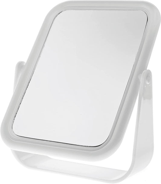 - 18Cm Free Standing Square Mirror - White Colour - Perfect for Shaving and Applying Makeup - One Side with 2X Magnification - Double Sided Multipurpose Mirror - BA2046
