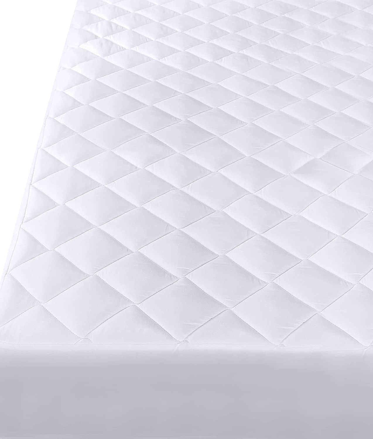 Quilted Fitted Mattress Pad - Mattress Cover - Mattress Topper - Mattress Protector Stretches up to 38 CM Deep - Not Waterproof - (Double, 135X190 Cm, White)