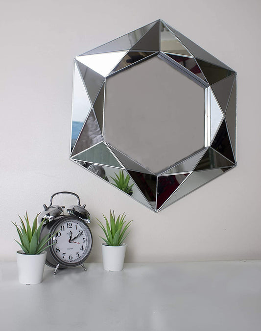® Large Bevelled Silver Wall Mirror Wall Mounted Home Decor Living Accessories Decorative Modern Sunburst Jewel Hallway Bedroom Bathroom Circular Mirrors Faceted round Mirror