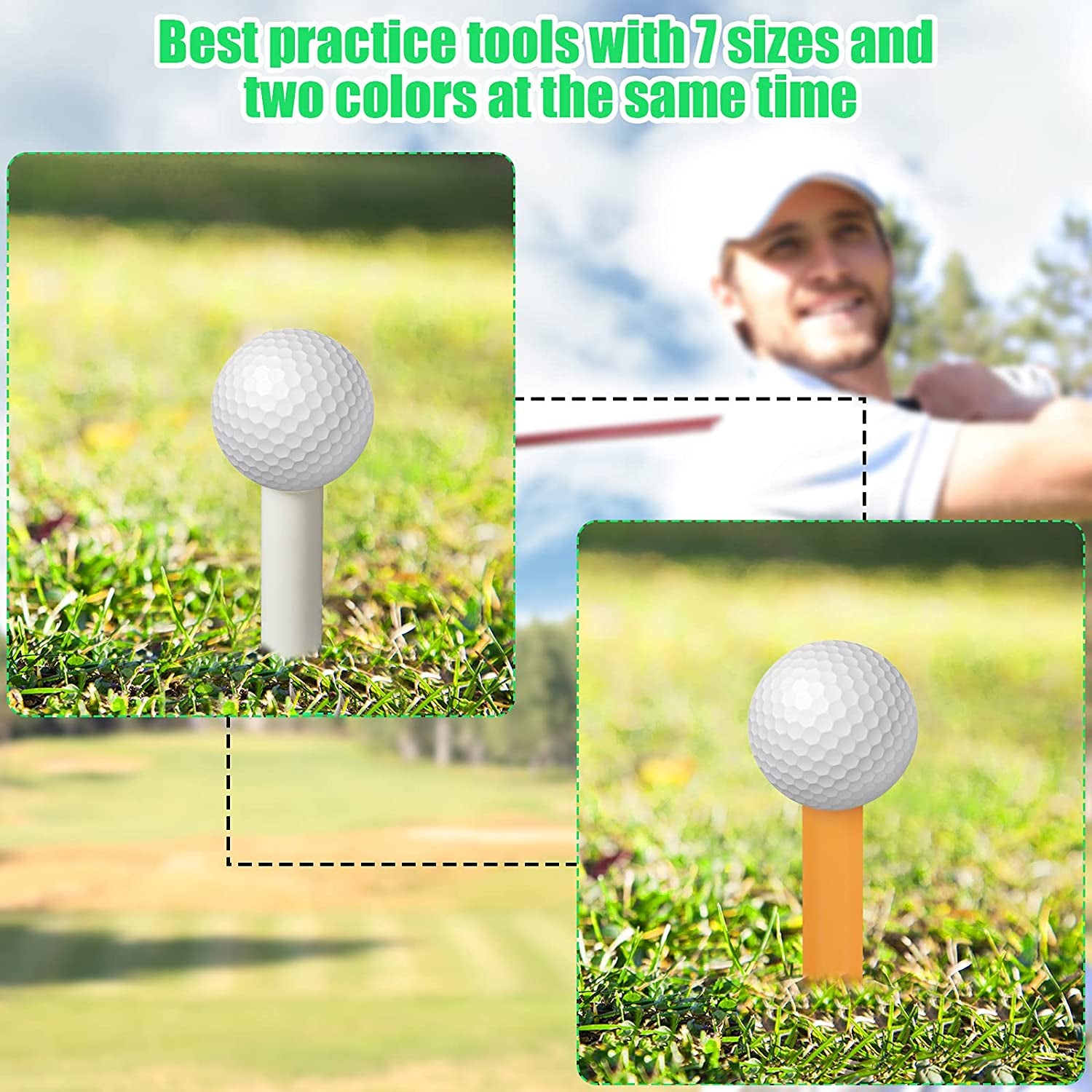 24 Pcs Rubber Golf Plastic Tees 6 Kinds of Different Sizes and 2 Colors for Practice and Driving Range Mats