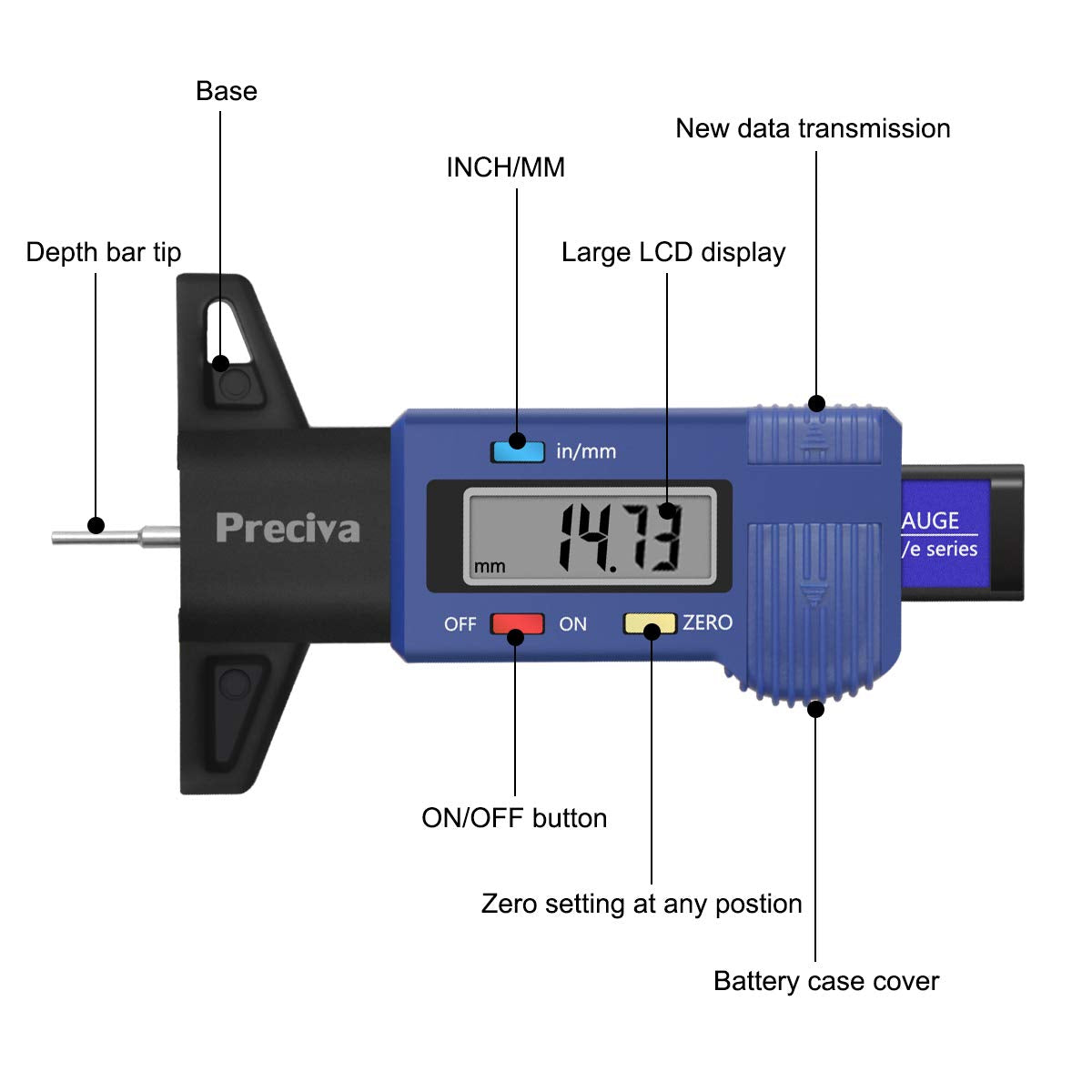 Digital Tyre Tread Depth Gauge, 0-25.4 Mm/ 1 Inch Portable Tyre Tread Checker and Tyre Measurement with LCD Display for Cars, Vans, Trucks