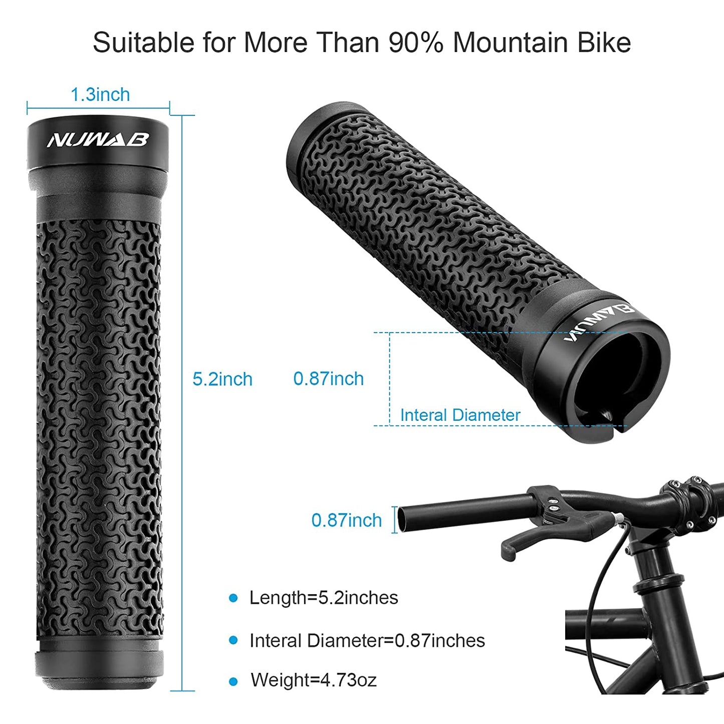 Premium Bike Handlebar Grips, Professional Mountain Bicycle Grips with Soft Anti-Slip Rubber, Single Lock-On Bike Handlebar, 2PCS Allen Wrench Come With