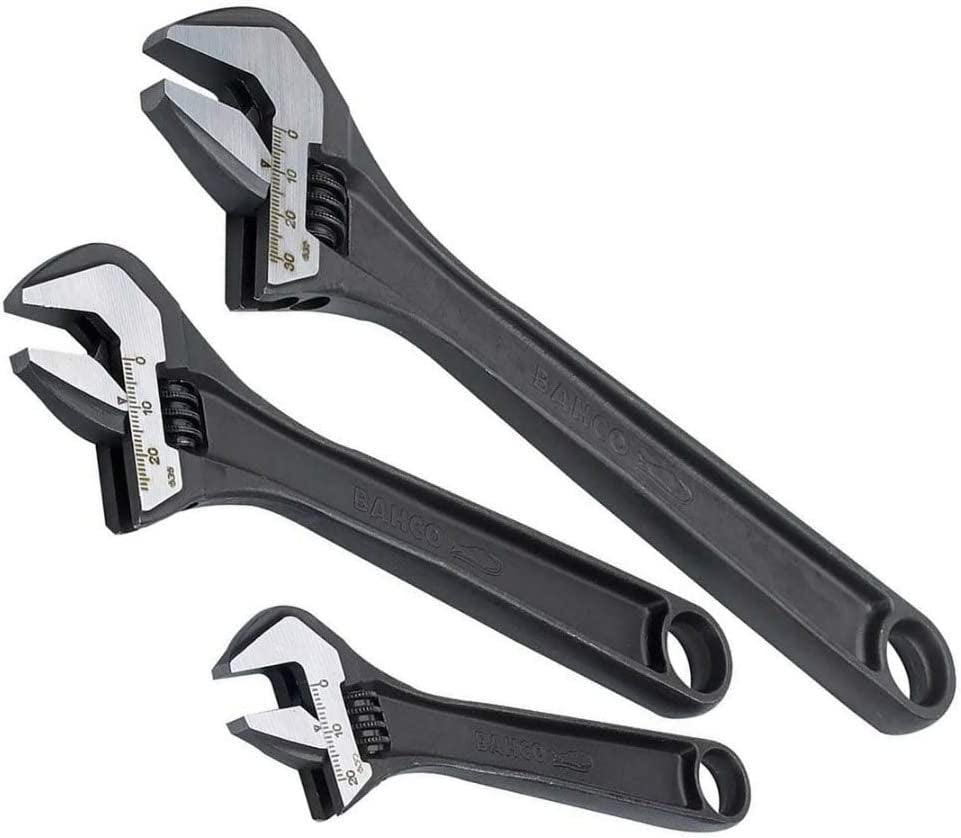 BHADJUST 3 ADJ3 Set of 3 Adjustable Wrenches (8070/8071 / 8072), Grey, 16 Degree Head Angle