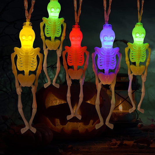 Skeleton Lights Halloween String Lights,6.5Ft 10LED Skeletons Halloween Skull Lights Decoration,2 Light Modes Battery Powered String Lights,Spooky Halloween Lights for Party Patio Bar Indoor Outdoor
